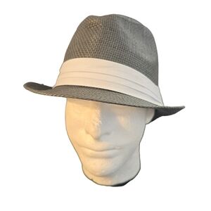 Fedora Trilby Men's Black and White Woven Straw Hat